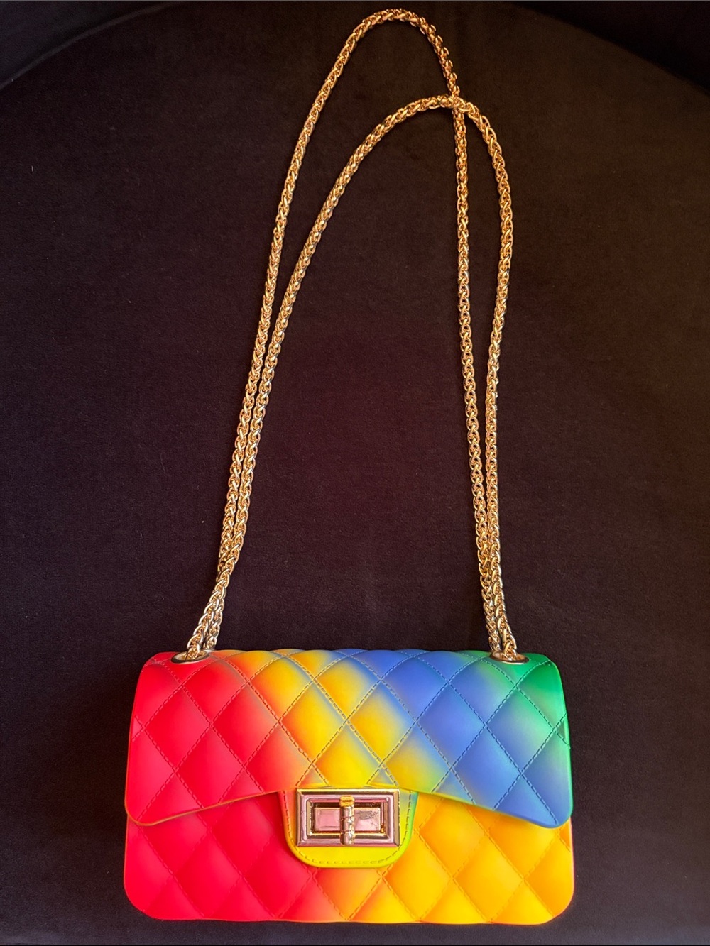 Mini Bag-Quilted Rainbow Gradient Chain Shoulder Bag - Multicolor